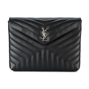 SAINT LAURENT YSL Matelassé Loulou Black Leather Clutch